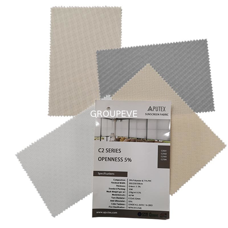 C2500 PVC Coated Sun Screen Mesh Fabric Blinds For Windows White Gray Beige